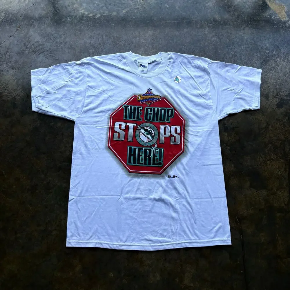 Beautiful Vintage The Chop Stops‎ Here Marlins T-shirt